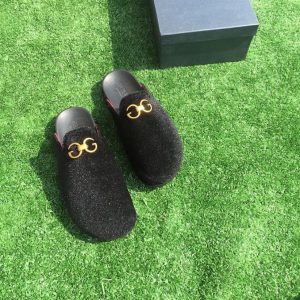Black Mules Men Gold Suede Shoes